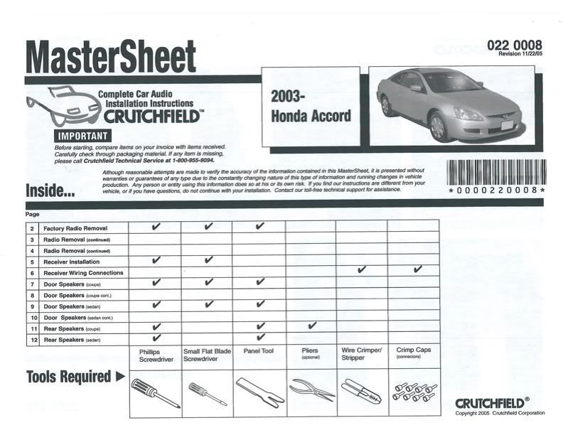 Crutchfield Mastersheet For DIY Stereo And Speaker Removal